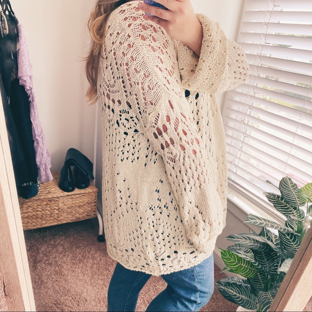 Free People Ivory Traveling Lace Sweater - Picture 5 of 13